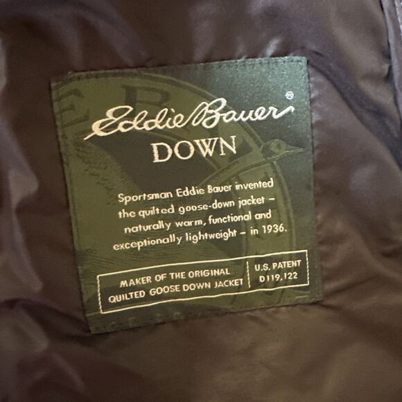 Eddie Bauer Quilted Full Zip Goose Down Embroidered Jacket Coat Sz Small Brown - Picture 12 of 13